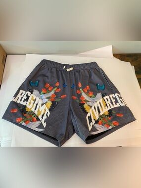 Civil Regime Gray Graphic Mesh Shorts
